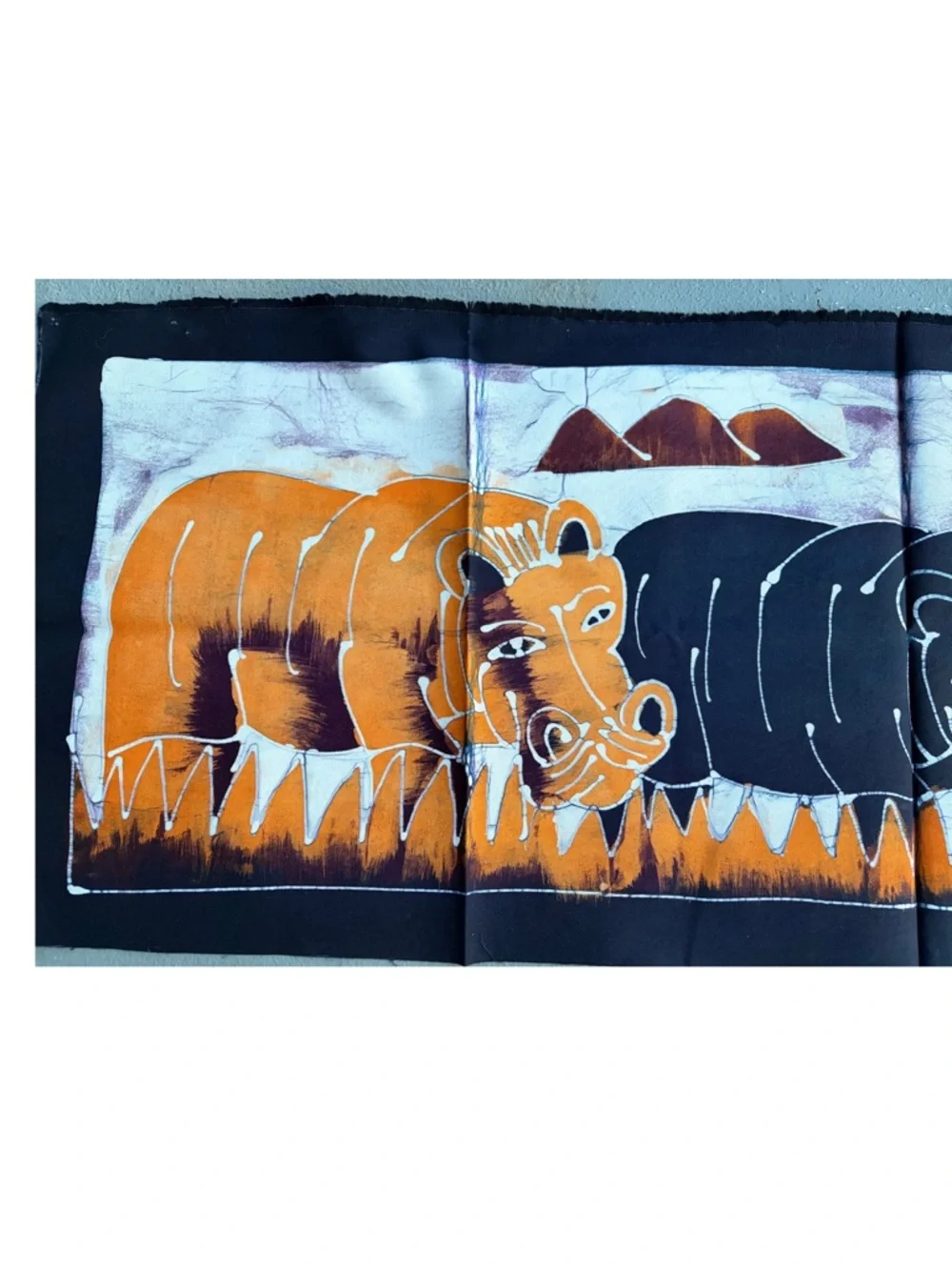 Hand Crafted African Batik Wall Art And Also Hippo Scarf - Orange & Black